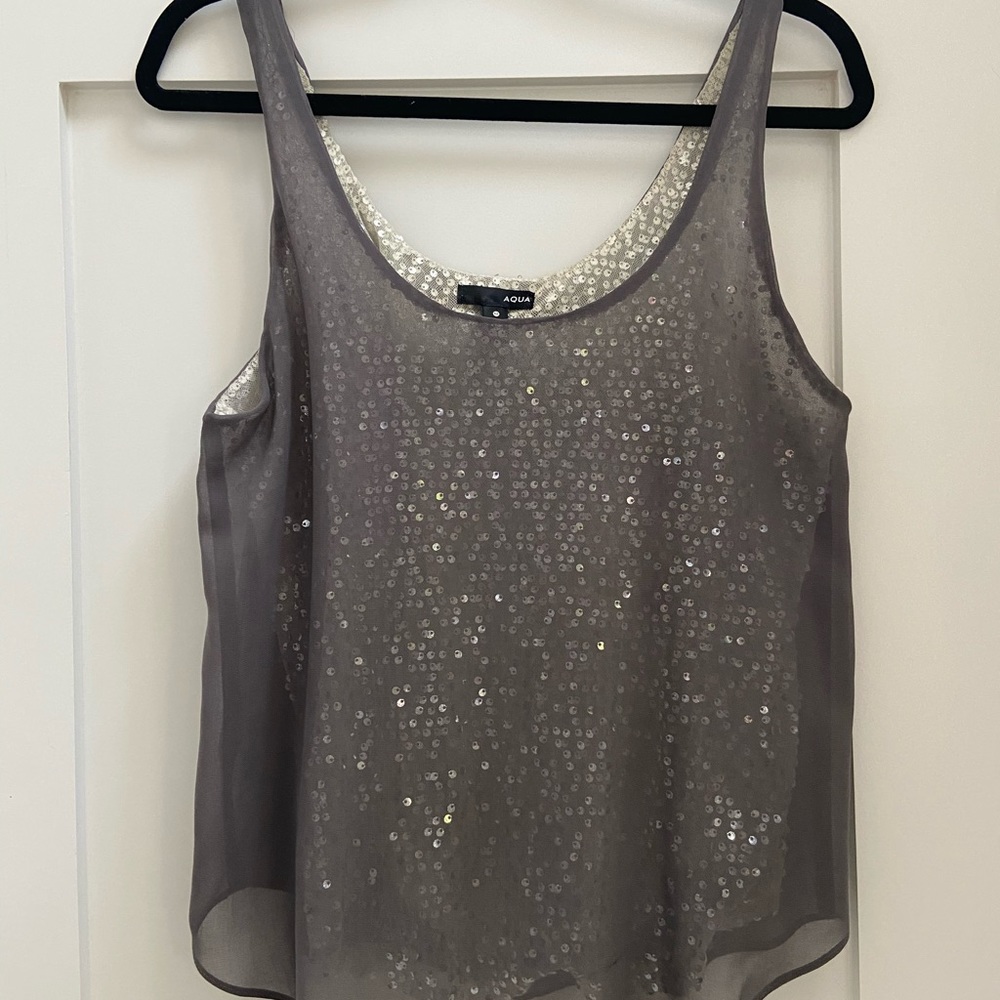 Aqua silver sequined tank